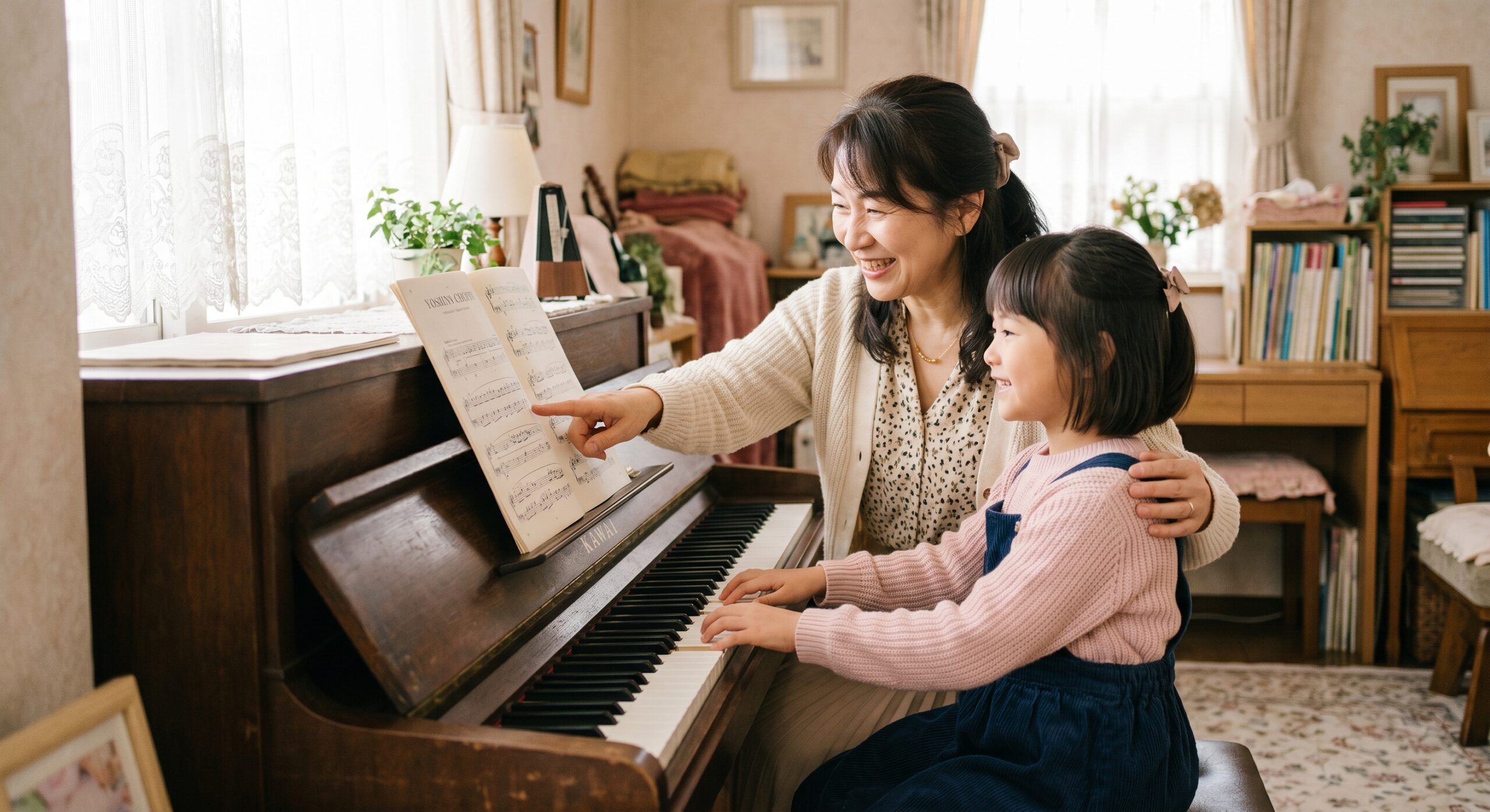 レッスン室で先生と練習する子ども